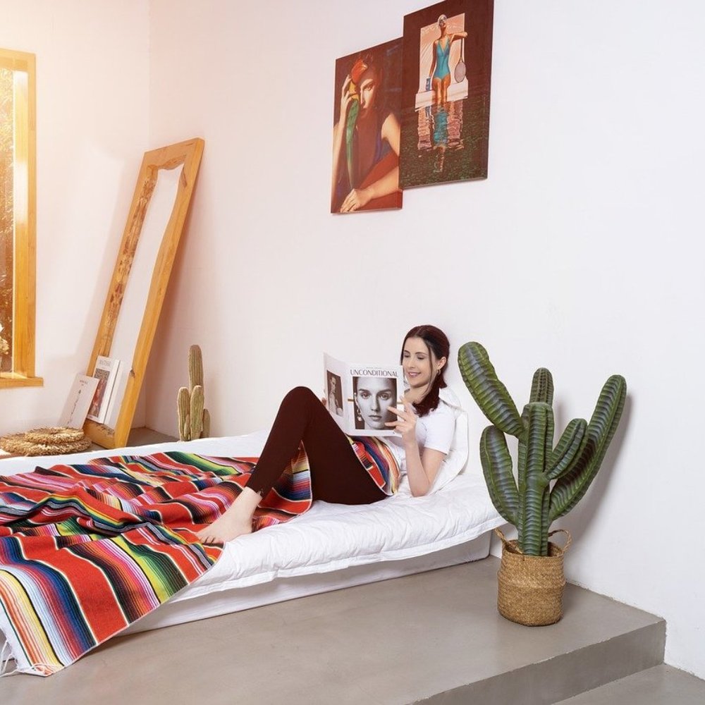 Boho Striped Throw Blanket Colorful Woven Fringe Pakistani Dari Sofa Couch